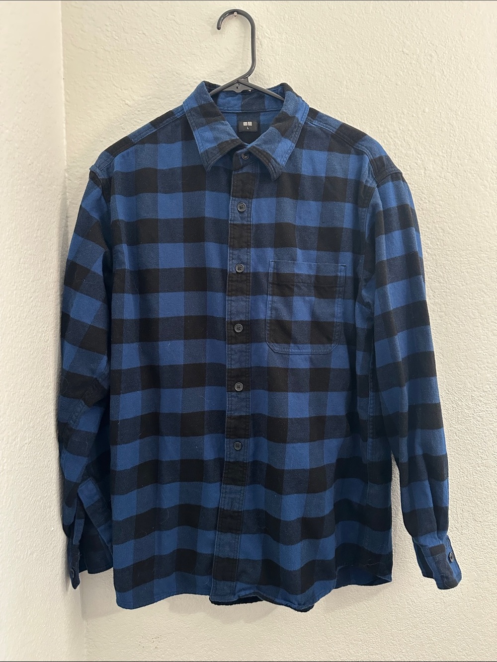 Uniqlo Blue and Black Check Flannel Button-Down Shirt